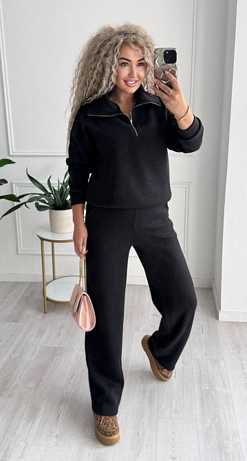 Женский стильный и теплый вязаный костюм осень-зима на трикотажной основе. Черный, 42/44 Одесса - изображение 3