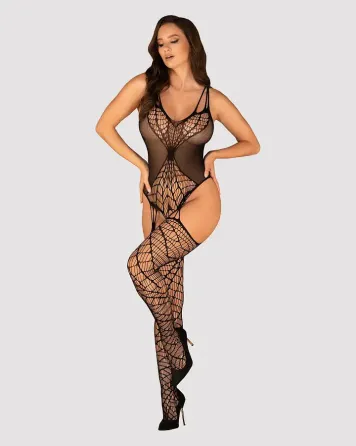 Ажурний бодістокінг під павутину Obsessive Bodystocking G325 black S/M/L, чорний, комбінезон, імітац Львів