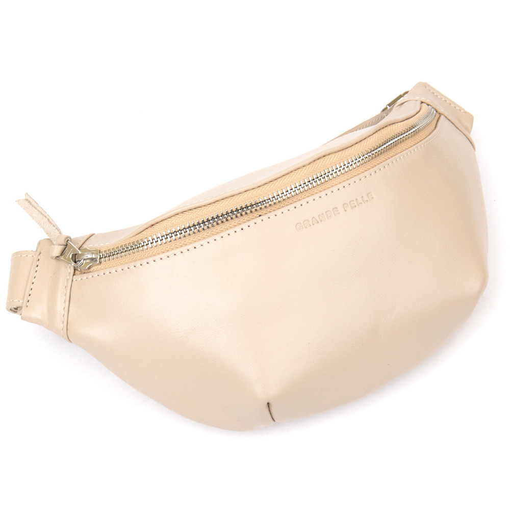 Практичная кожаная сумка на пояс Бежевый (GRANDE PELLE) Киев - изображение 9