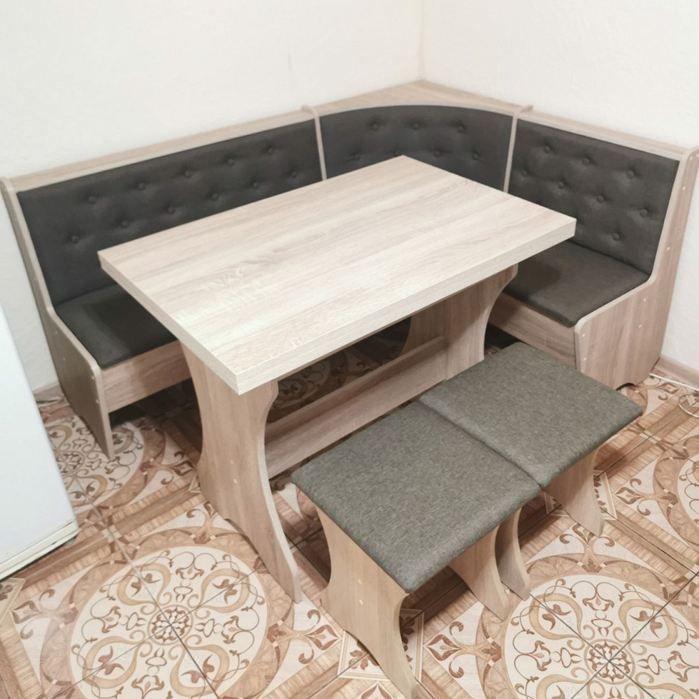 Комплект меблів для кухні - М'який куток Сімейний, стіл, 2 табуретки 114х154 см - Дуб самоа Львів - фото 1
