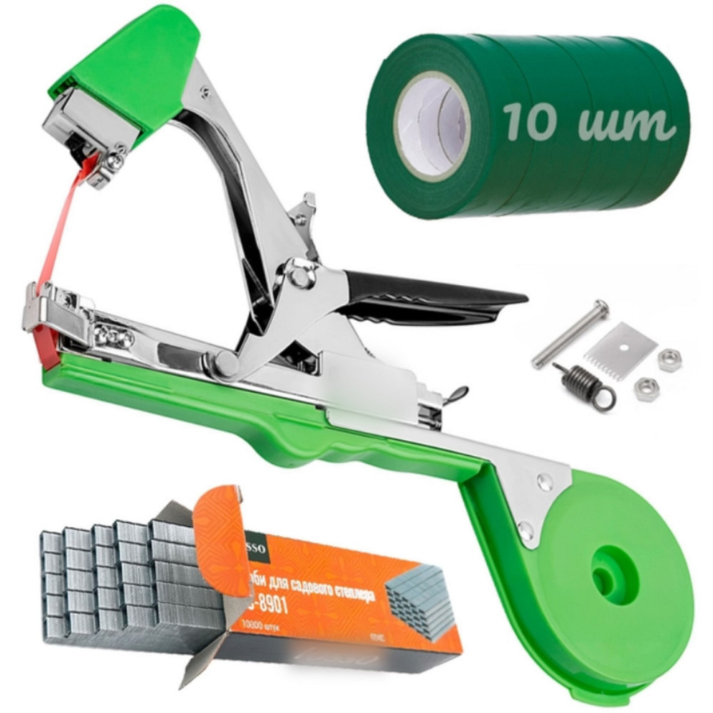 Набор для подвязки растений: Степлер + Скобы (10100 шт) + Лента (11 шт/330 м) Черновцы - изображение 1