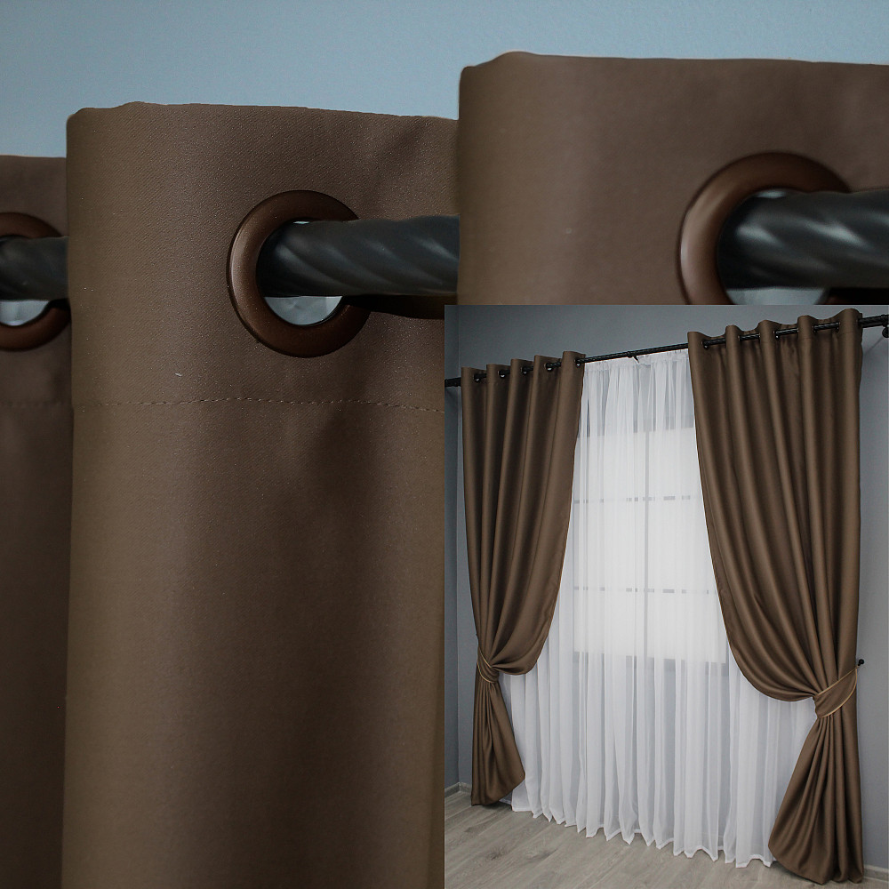 Комплект штор на люверсах VR-Textil Bagema Rvs № 1238ш Шоколадний 150х250 см 2 шт (37-0024) Київ - фото 1