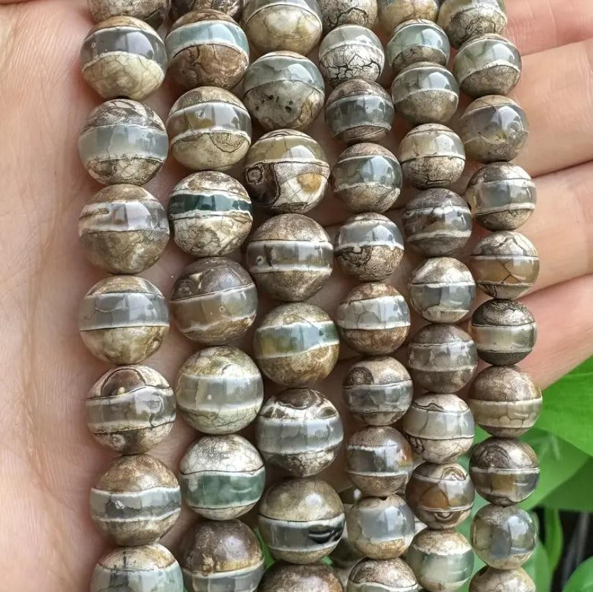 Намистини Дзи з натурального каменю агат, 8 мм. 45 штук, тибетські намистини, енергетичний камінь. Київ - фото 1