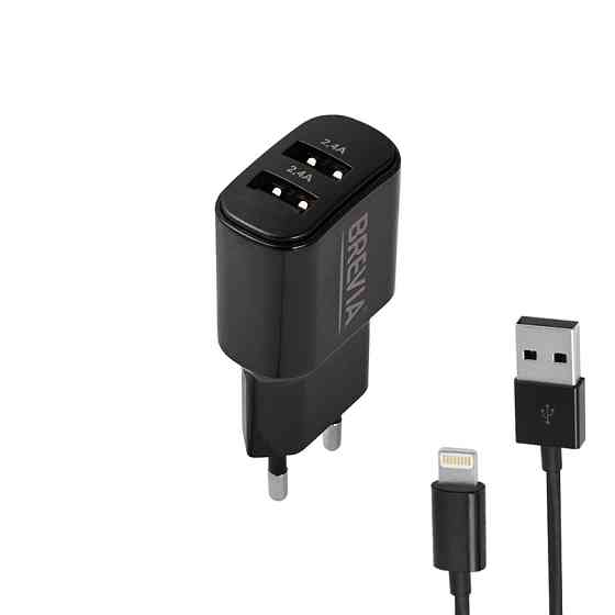 Сетевое зарядное устройство Brevia ePower 12W 2xUSB-A + кабель USB-A to Lightning 1м черный Львов