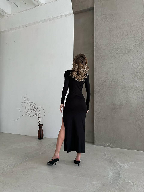 Жіноча витончена сукня міді з розрізом щільний мікродайвінг Чорний Одеса - фото 5