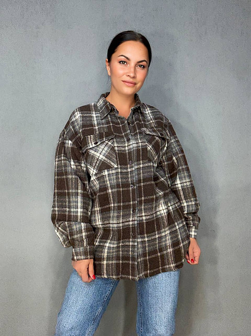 Сорочка жіноча YZY 223 картата оверсайз тепла байка, коричневий, one size Київ - фото 1