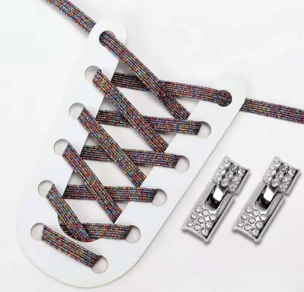 Шнурки еластичні глітерні з металевою застібкою зі стразами Темний Сміла - фото 1