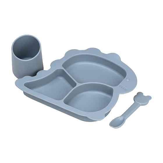Детский набор силиконовой посуды чашка / тарелка с тремя секциями / ложка Синий HP34545BL Киев