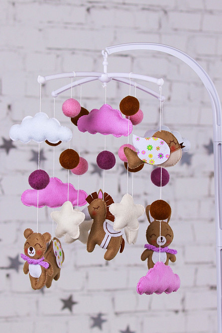 Дитячий музичний мобіль на ліжечко для немовлят WooolyWool «Лавандові сни» з 35 мелодіями (М021) Київ - фото 1