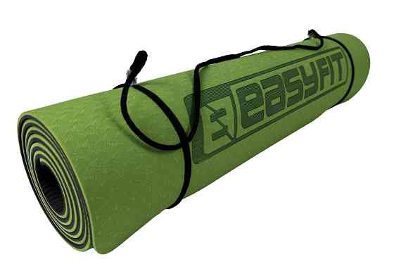 Килимок для йоги та фітнеса EasyFit TPE+TC 6мм двошаровий + Чохол зелений з чорним Коломыя