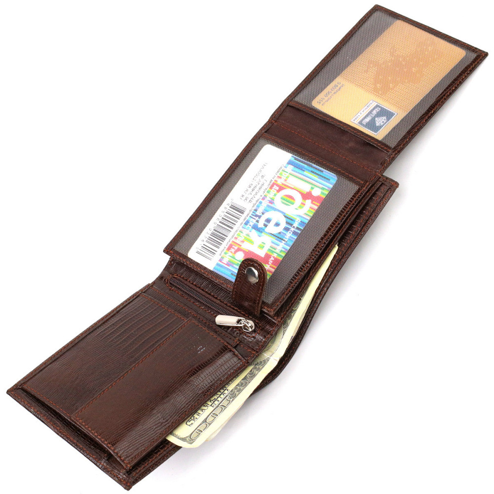 Стильный горизонтальный мужской бумажник среднего размера из натуральной фактурной кожи CANPELLINI 21864 Коричневый Киев - изображение 5