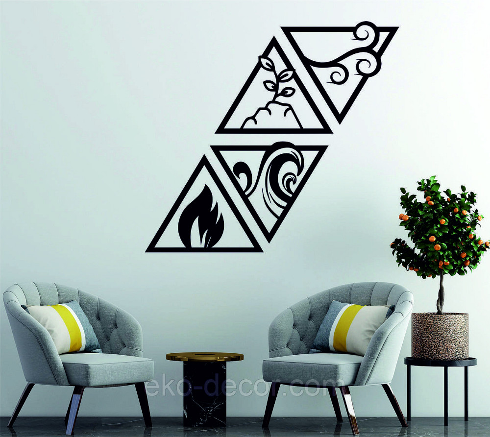 Декоративное настенное Панно «Огонь-вода-земля-воздух» Декор на стену 44*53 см (4 шт.), Черный Киев - изображение 3