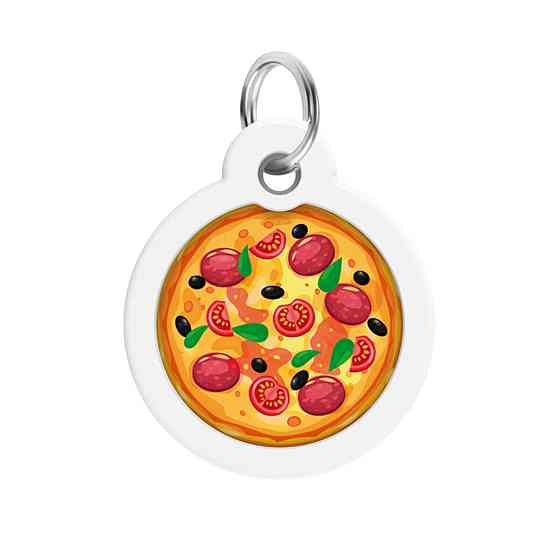 Адресник для собак і котів металевий WAUDOG Smart ID з QR паспортом, малюнок "Піца", коло, Д 30 мм Київ