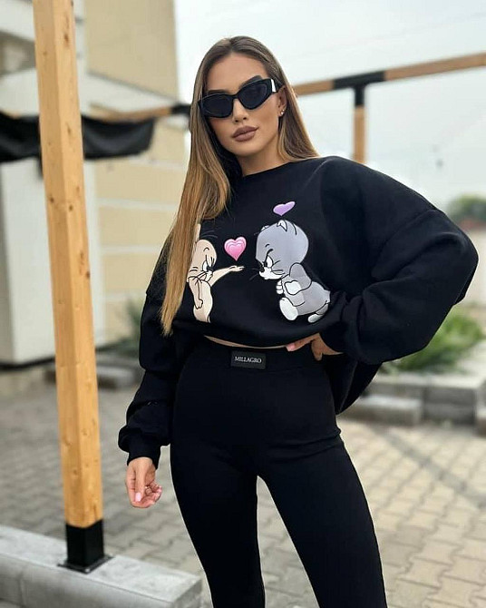 Жіночий трендовий зимоий костюм  худі трьохнитка на флісі лосіни рубчик з начісом Одеса - фото 6