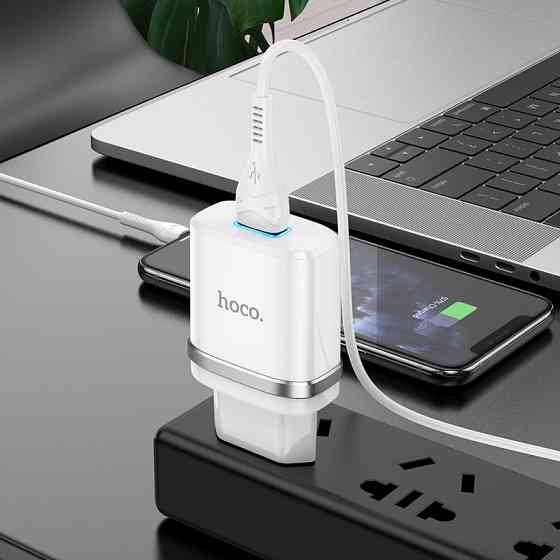 СЗУ HOCO N1 1USB/2.4A + USB - Lightning 12pc, сетевое зарядное устройство, Белый Каменец-Подольский