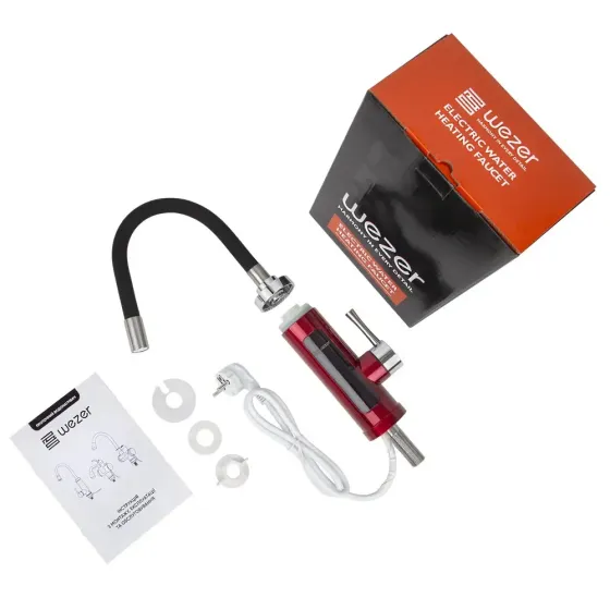 Проточний кран водонагрівач WEZER SDR-G16T-Red з гнучким виливом, червоний/чорний Київ