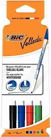 Маркер для доски BIC Velleda 1721 черный/синий/красный/зеленый набор 4 шт круглый наконечник 1.5 мм сухого Киев