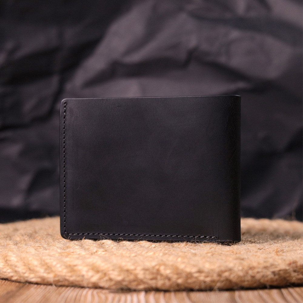 Надійне шкіряне портмоне з вінтажної шкіри в два складення Україна GRANDE PELLE 16735 Чорний Київ - фото 9
