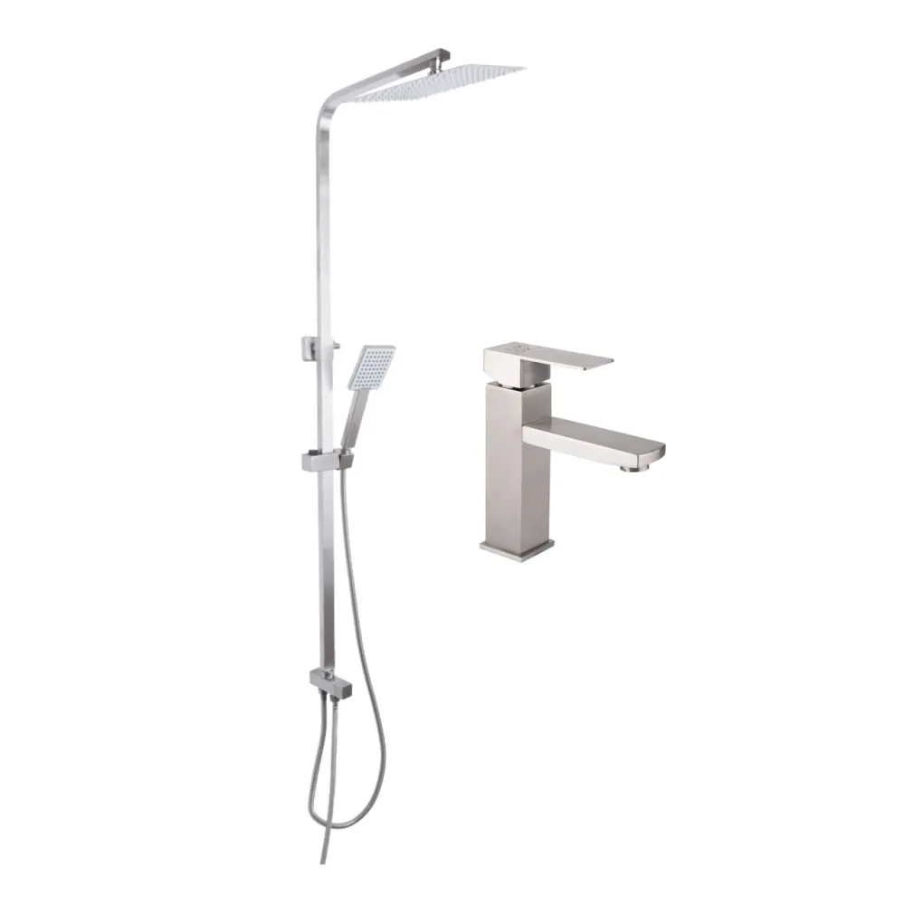 Акционный набор: Lidz Kubis 001F Смеситель для раковины (k35) Nickel + Lidz Kubis 1120 Душевая стойка универсальная на два Киев - изображение 7