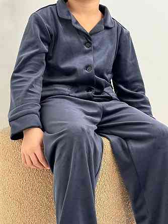 Дитяча велюрова тепла піжама дві кишені Графітовий ч/к 134-140 Харків