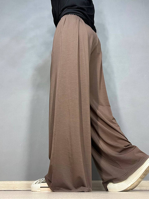 Брюки женские A-N 25060 палаццо на резинке с карманами тонкие свободные, коричневый, one size Киев - изображение 7