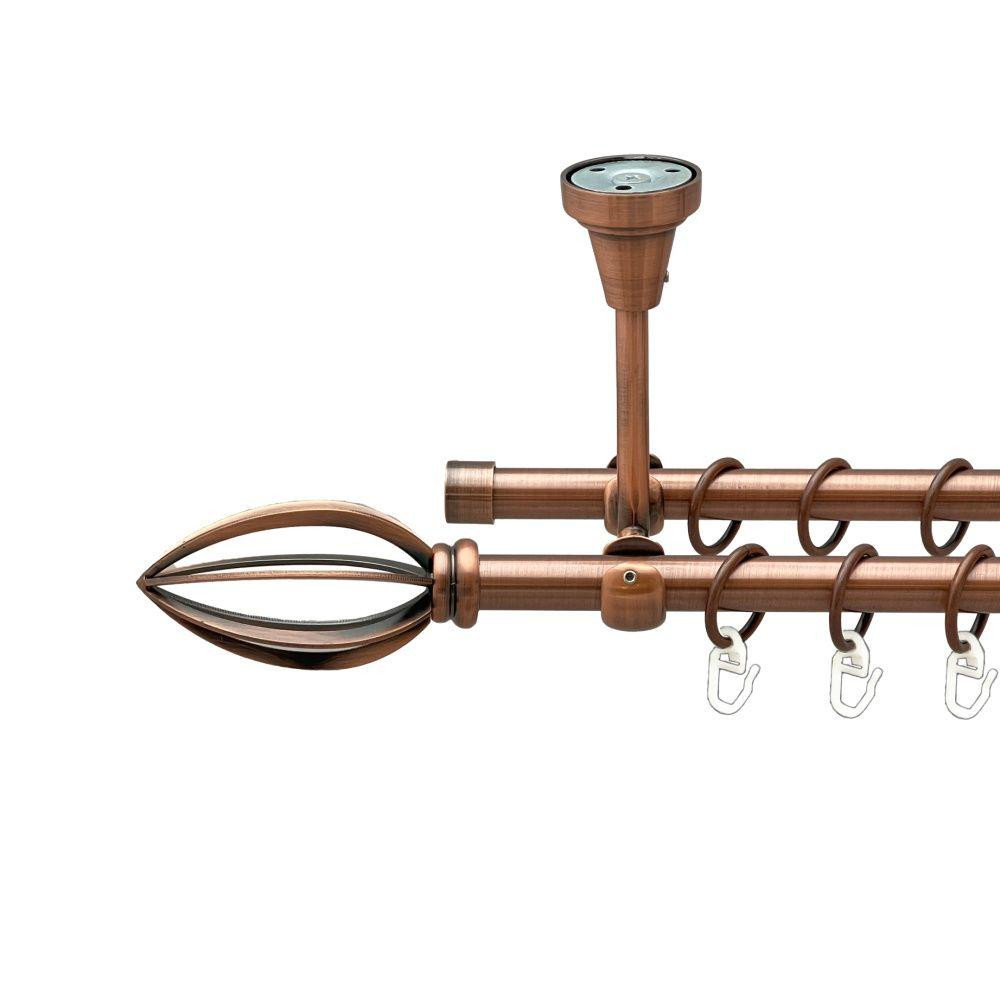 Карниз Orvit Пантеон металевий дворядний відкритий до стелі гладка труба кільце металеве Мідь 16\16 мм 160 см (00-00020184) Львів - фото 1