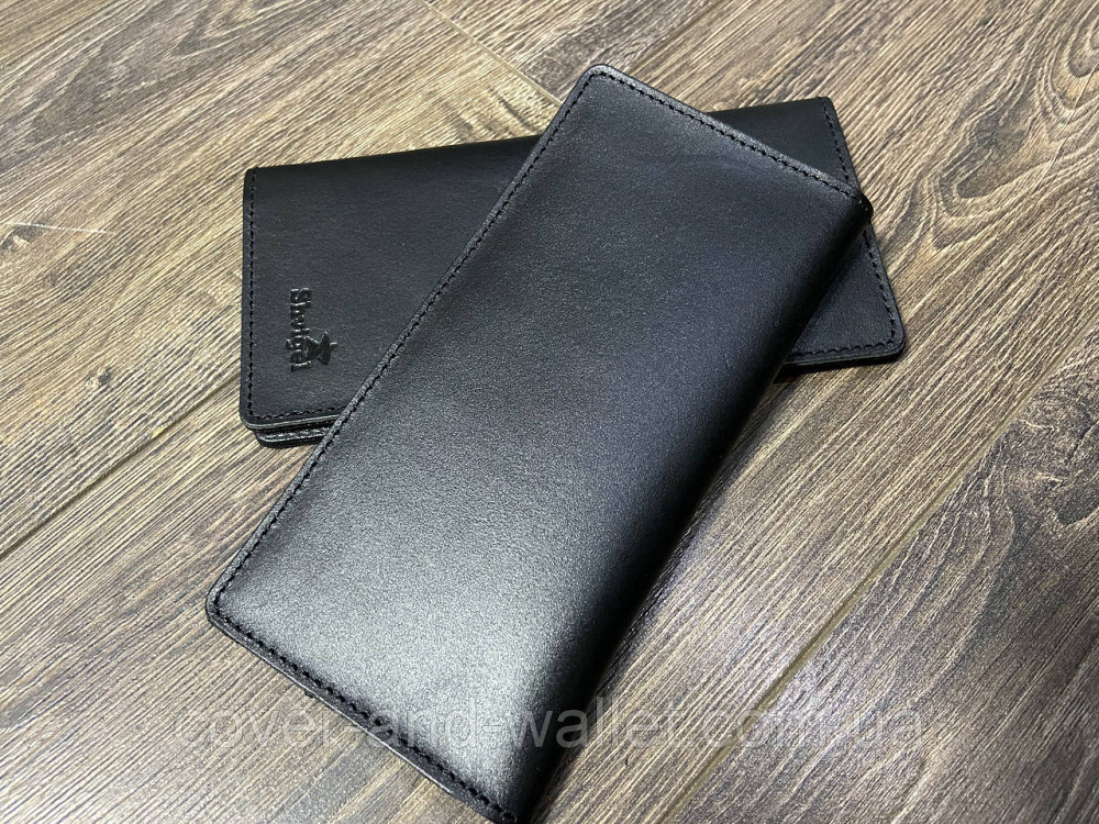 Тонкий мужской кожаный кошелёк купюрник черного цвета ручной роботы SHVIGEL Киев - изображение 6