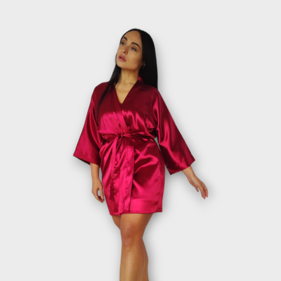 Халат женский атласный под пояс длина 90см Бордовый XL/XXL Харьков
