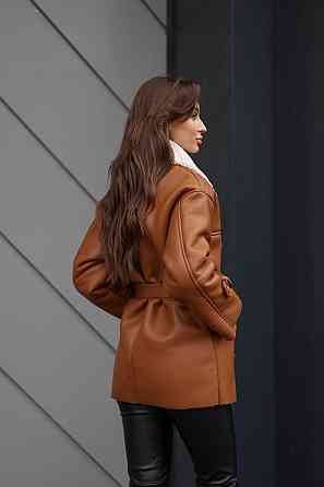 Женская стильная двубортная дубленка под пояс Кемел, 44/46 Одесса