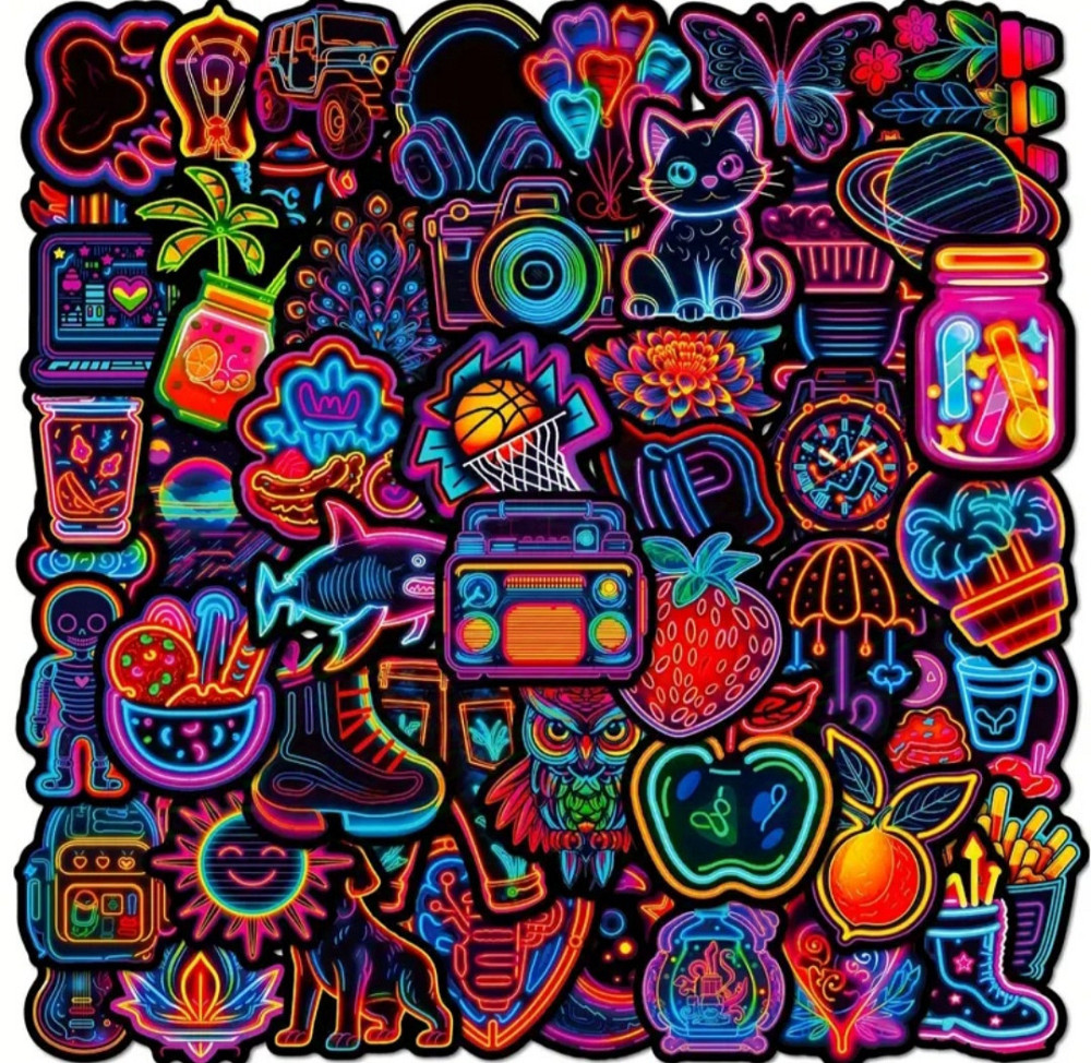 Наклейки стикеры неоновые - водонепроницаемые виниловые, 15шт. Киев - изображение 1