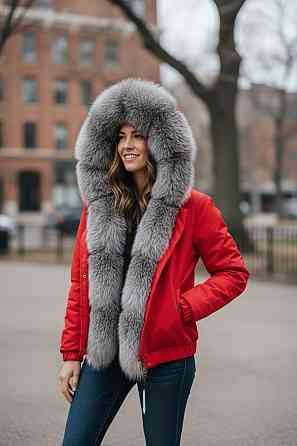 Бомбер женский с мехом блюфрост Красный 42 Харьков