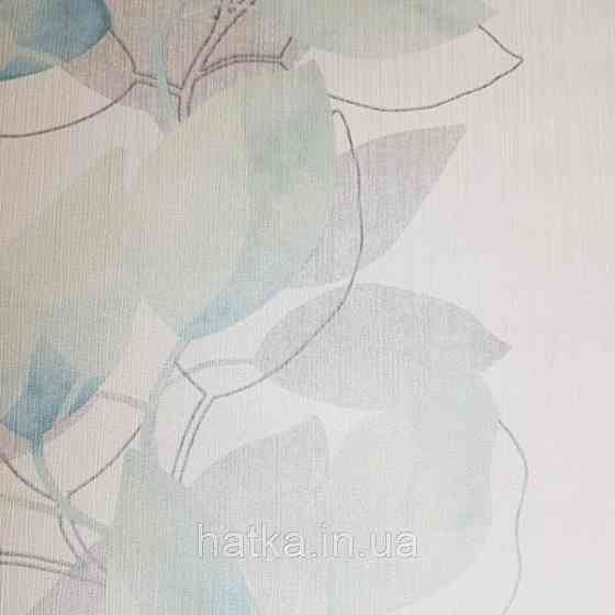 Вінілові шпалери на флізелін AS creation Attractive листя великі смугою бірюзові салатові сірі на білому Київ