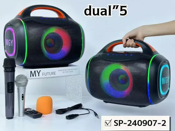Мінідинамік Bluetooth 5" LED WGAOYANG WGY-502 USB, Mini-Jack AUX 3.5 мм, MIC IN, TF Відеообзор Київ