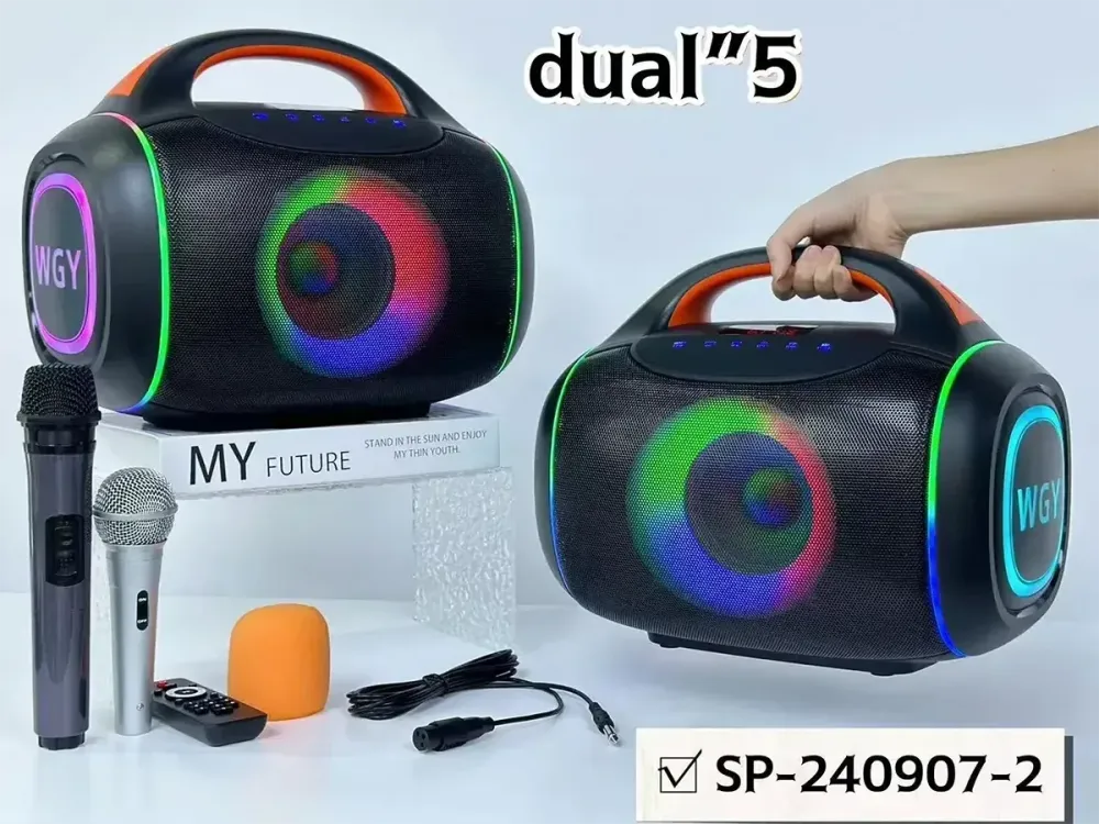 Мінідинамік Bluetooth 5" LED WGAOYANG WGY-502 USB, Mini-Jack AUX 3.5 мм, MIC IN, TF Відеообзор Одеса - фото 1