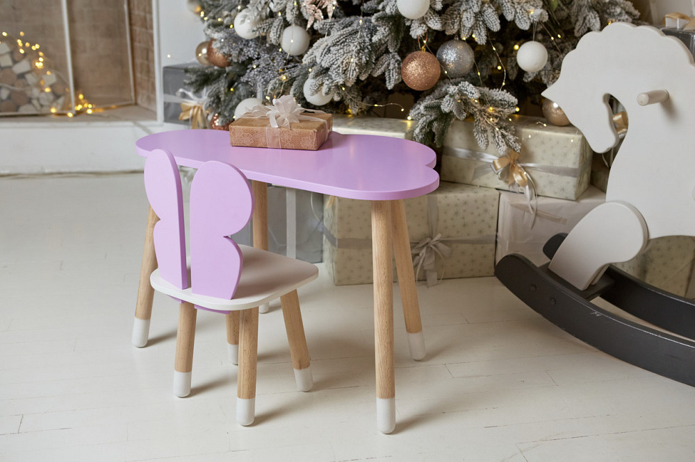 Стіл хмарка 46х70х40 та стільчик метелик 26х26х26, дитячий столик та стілець для малювання/занять, фіолетовий з білим Київ - фото 3