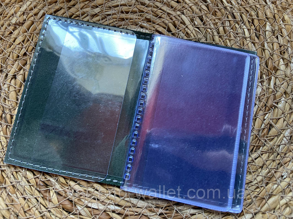 Зелена шкіряна обкладинка для ID-паспорта і авто документів з файлами ST Київ - фото 3