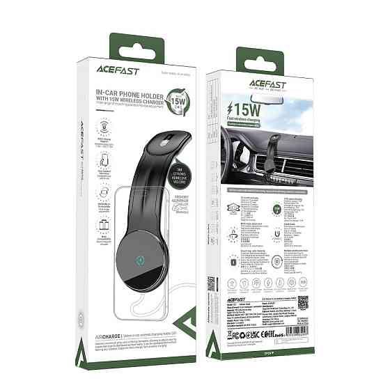 Автотримач для телефона з БЗП ACEFAST D21 Velcro in-car wireless charging holder Black Київ