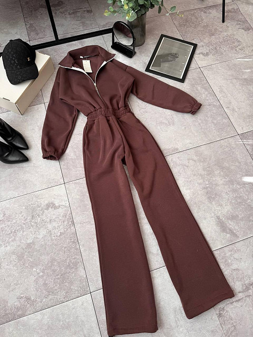 Жіночий теплий стильний комбінезон Тринитка на флісі Шоколад, 42/46 Одеса - фото 3