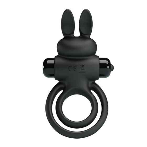 Эрекционное виброкольцо с кроликом Pretty Love Bunny III двойное, чёрное, 9.7 х 4 см Sex Aura Киев