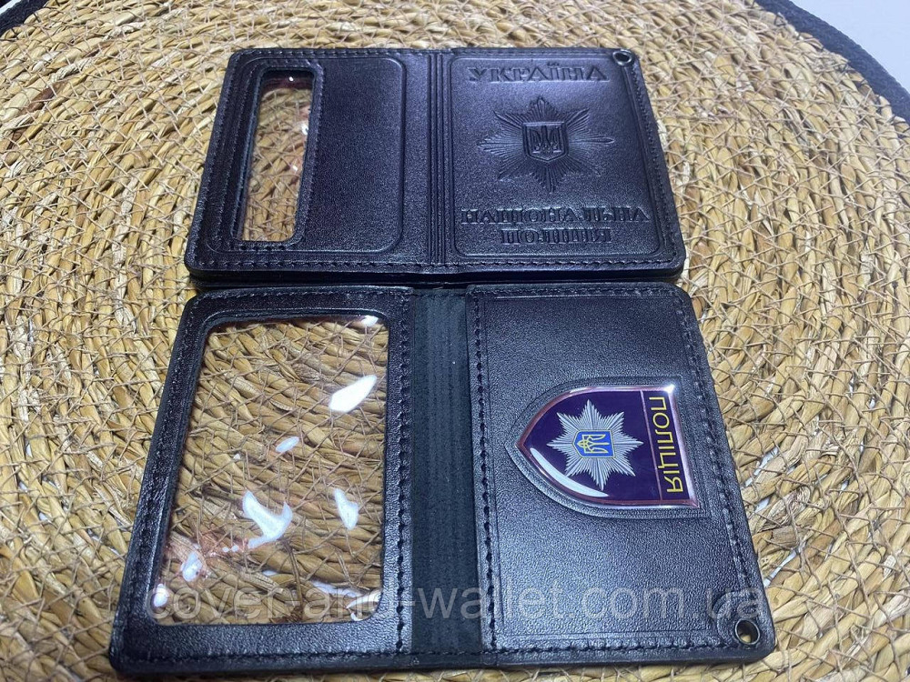 Шкіряна обкладинка на посвідчення НПУ (Національна поліція України) із шевроном Київ - фото 8