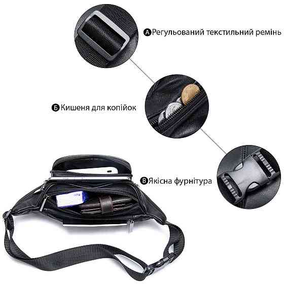 Сумка поясна з овечої шкіри Vintage 20205 Чорна Київ