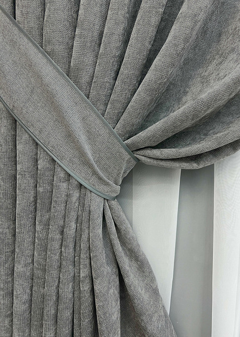 Комплект готовых штор VR-Textil Шенилл премиум VELMIRA Rich № 1923ш Серый 150х290 см 2 шт (33-0989) Киев - изображение 5