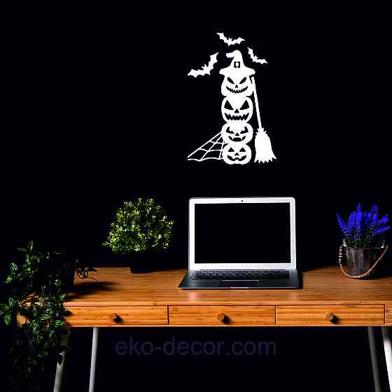 Декоративное настенное Панно «Хэллоуин - тыквы», Декор на стену 90*60 см, Белый Киев