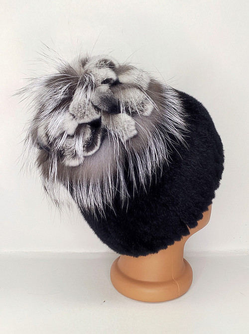 Меховая шапка женская цветок Rex Мишель Черный Харьков - изображение 2