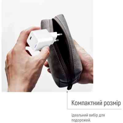 Зарядное устройство ColorWay C101D GaN Mini 20W PD PPS USB-C + cable USB-C to Lightning white (CW-CHS059PDL-WT) Винница