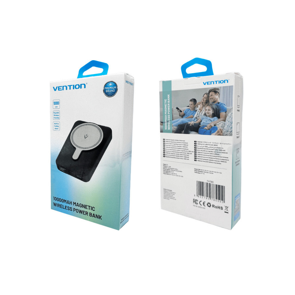 Зовнішній акумулятор Vention 10000mAh Magnetic Wireless Power Bank (USB-C + Lightning + USB-C + USB-A +Wireless) 22.5W Black LED Київ - фото 1