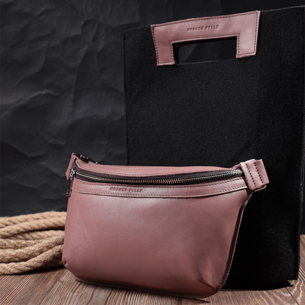 Цікава бананка для жінок з натуральної шкіри GRANDE PELLE 22816 Бежевий Київ - фото 1