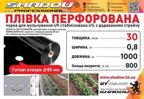 Пленка мульча 30 мкм 0.8м* 1000м ( 1 отверстие) TM Shadow пленка черная для мульчирования перфорированная для клубники Днепр