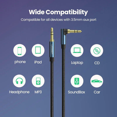 Кабель мультимедійний 3.5mm M to 3.5mm M 1.5m 90° corner AV112 blue Ugreen (60180) Вінниця - фото 9