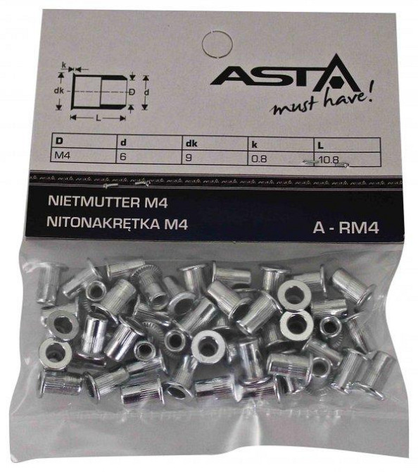 Заклепки резьбовые М4, 50шт (AL) ASTA A-RM4 Чернигов - изображение 1
